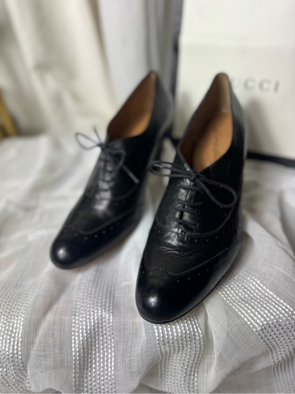 Vintage 90s Ludwig Gortz Black Leather Lace-Up Oxford Pumps
